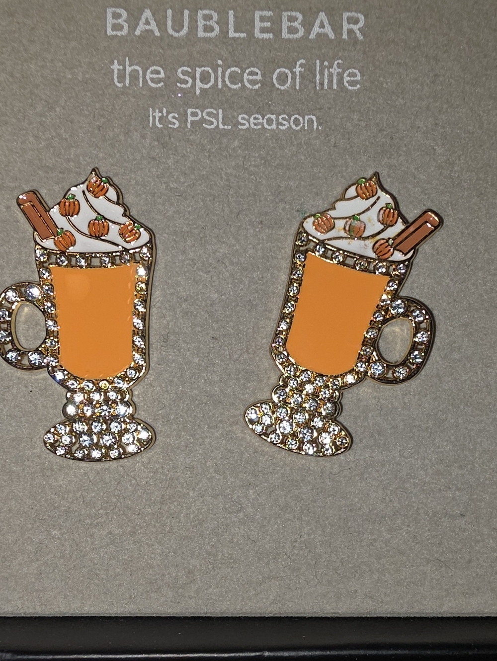 BaubleBar Pumpkin Spice Latte Stud Earrings in Orange and White Crystals